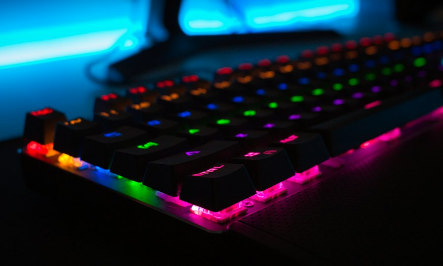 Gaming Setup mit Beleuchtung und Over-Ear Gaming-Headset